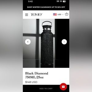 TOMO Black Rhinestone Water Bottle
